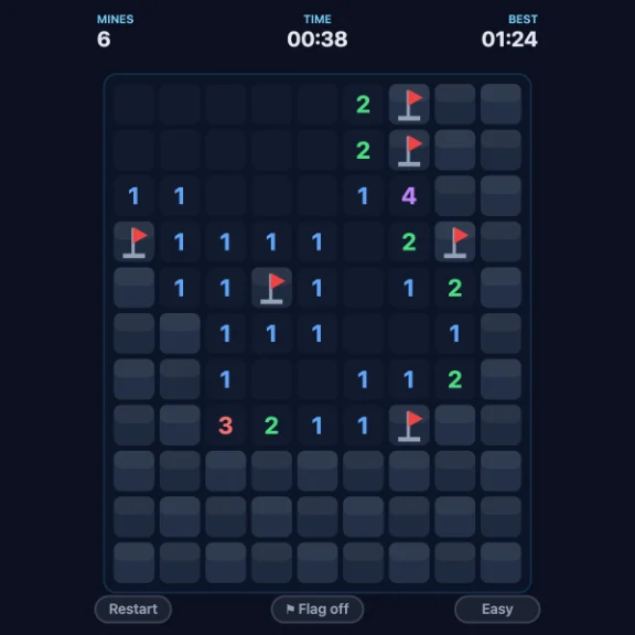 Minesweeper — Read the numbers, dodge the mines.